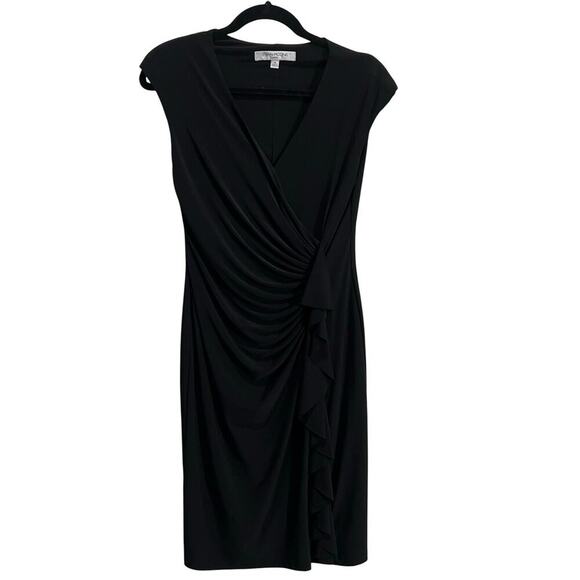 Black Label Evan Picone Black Ruched Midi Dress w/ Shoulder Pads Women's Size 6 - Picture 1 of 7